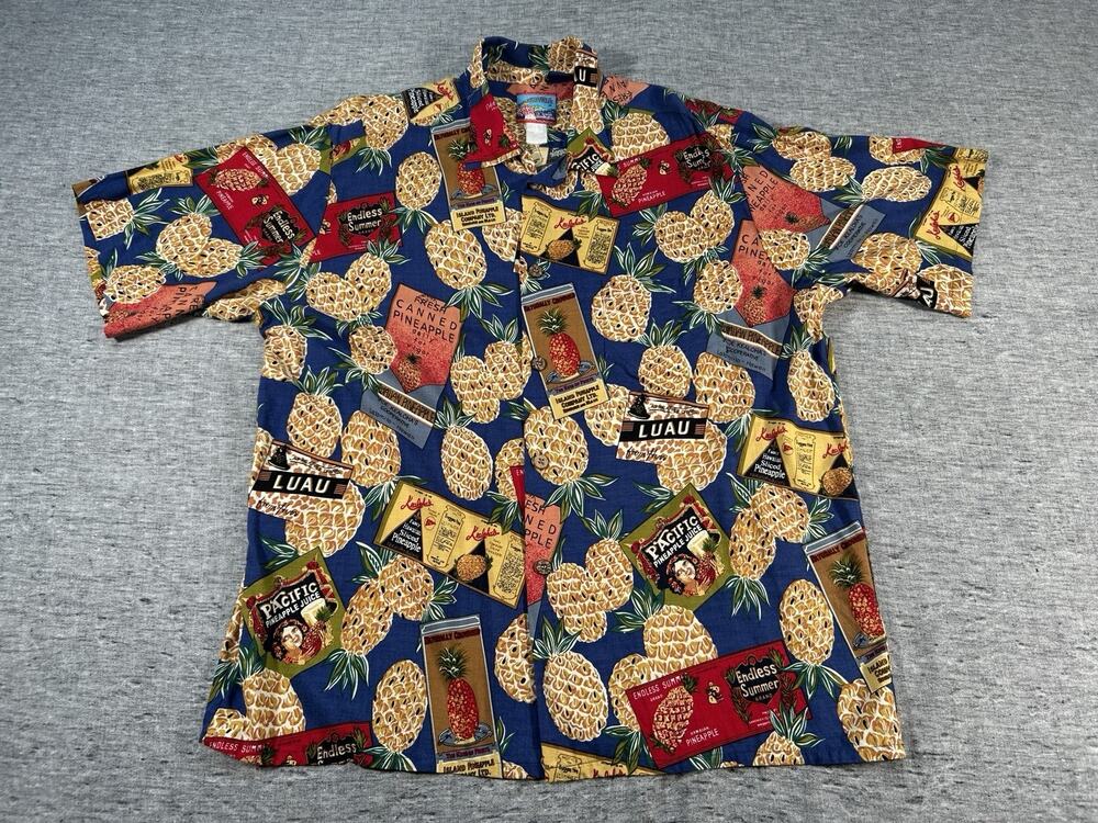 Vintage Joe Kealoha Hawaiian Aloha Shirt Mens Extra Large Pineapple Luau Print